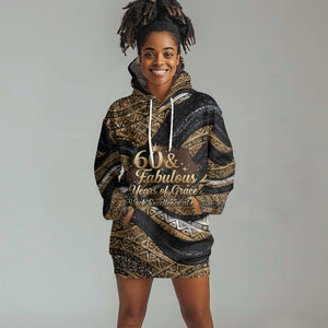 Personalized African Queen 60th Birthday Hoodie Dress Gold Glitter Afro Crown - Chapter 60 Black Excellence