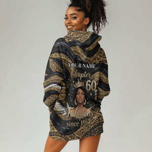 Personalized African Queen 60th Birthday Hoodie Dress Gold Glitter Afro Crown - Chapter 60 Black Excellence