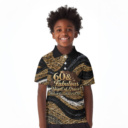 Personalized African Queen 60th Birthday Kid Polo Shirt Gold Glitter Afro Crown - Chapter 60 Black Excellence
