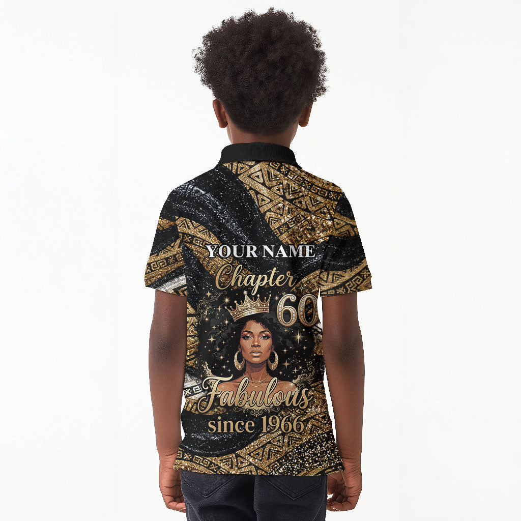 Personalized African Queen 60th Birthday Kid Polo Shirt Gold Glitter Afro Crown - Chapter 60 Black Excellence
