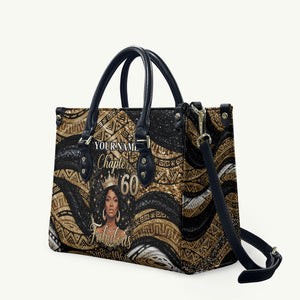 Personalized African Queen 60th Birthday Leather Bag Gold Glitter Afro Crown - Chapter 60 Black Excellence