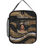 Personalized African Queen 60th Birthday Lunch Bag Gold Glitter Afro Crown - Chapter 60 Black Excellence