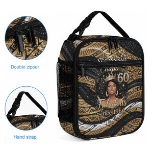 Personalized African Queen 60th Birthday Lunch Bag Gold Glitter Afro Crown - Chapter 60 Black Excellence