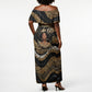 Personalized African Queen 60th Birthday Off Shoulder Maxi Dress Gold Glitter Afro Crown - Chapter 60 Black Excellence