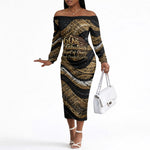 Personalized African Queen 60th Birthday Off The Shoulder Long Sleeve Dress Gold Glitter Afro Crown - Chapter 60 Black Excellence