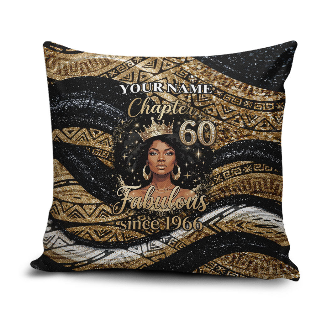 Personalized African Queen 60th Birthday Pillow Cover Gold Glitter Afro Crown - Chapter 60 Black Excellence