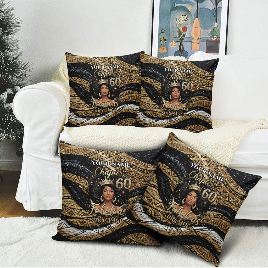Personalized African Queen 60th Birthday Pillow Cover Gold Glitter Afro Crown - Chapter 60 Black Excellence