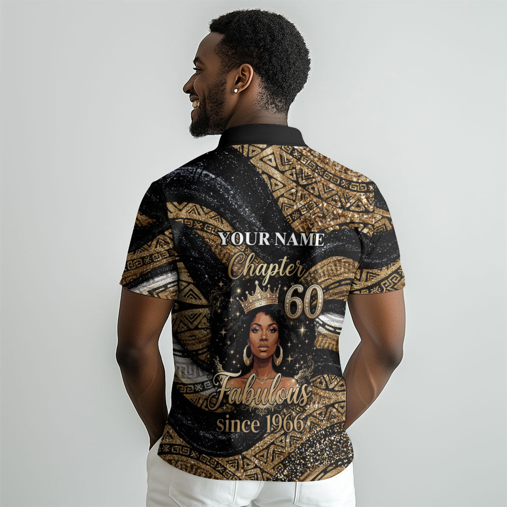 Personalized African Queen 60th Birthday Polo Shirt Gold Glitter Afro Crown - Chapter 60 Black Excellence
