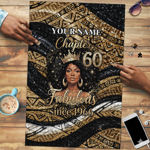 Personalized African Queen 60th Birthday Puzzle Gold Glitter Afro Crown - Chapter 60 Black Excellence