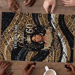 Personalized African Queen 60th Birthday Puzzle Gold Glitter Afro Crown - Chapter 60 Black Excellence