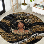 Personalized African Queen 60th Birthday Round Carpet Gold Glitter Afro Crown - Chapter 60 Black Excellence