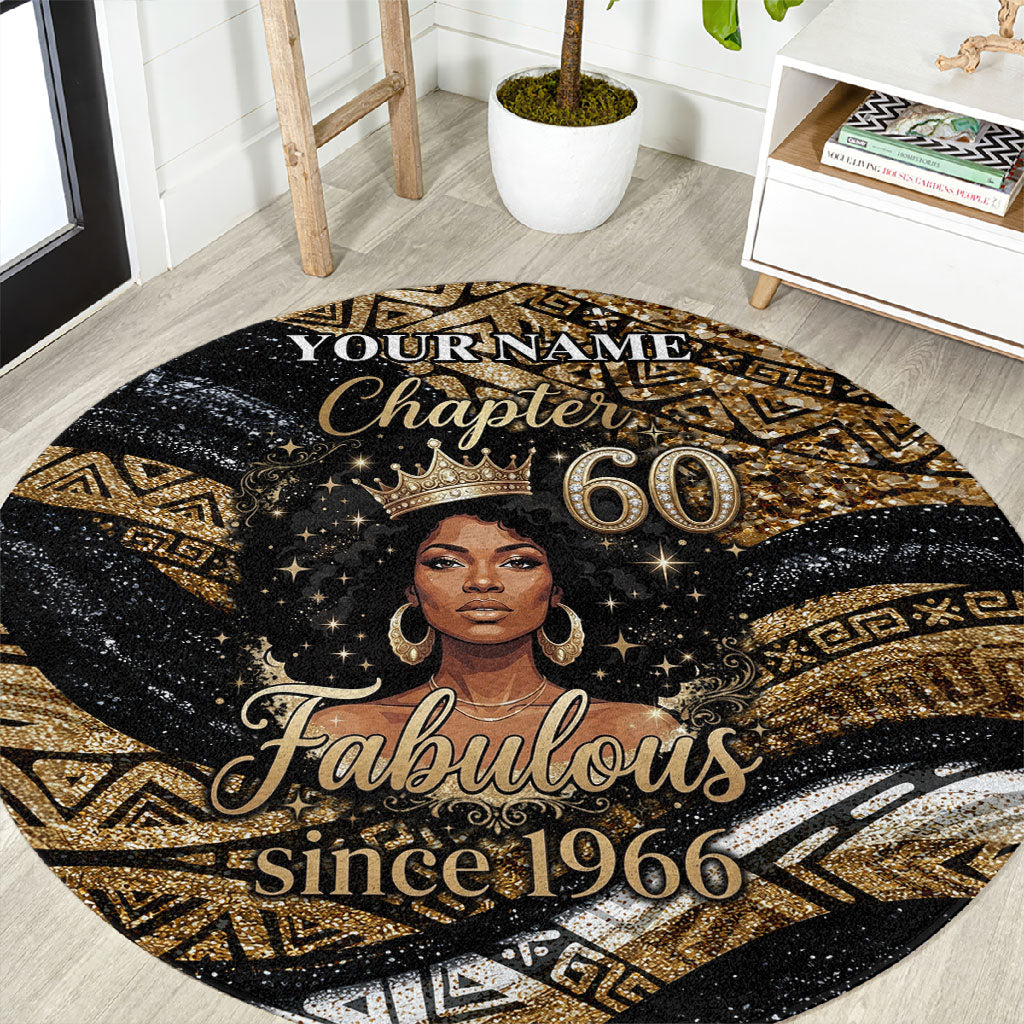 Personalized African Queen 60th Birthday Round Carpet Gold Glitter Afro Crown - Chapter 60 Black Excellence