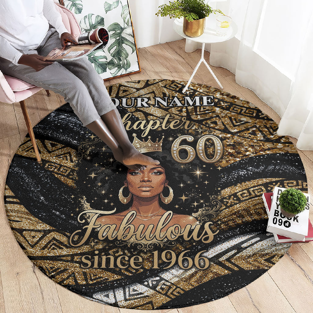 Personalized African Queen 60th Birthday Round Carpet Gold Glitter Afro Crown - Chapter 60 Black Excellence