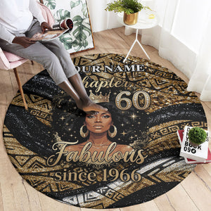 Personalized African Queen 60th Birthday Round Carpet Gold Glitter Afro Crown - Chapter 60 Black Excellence