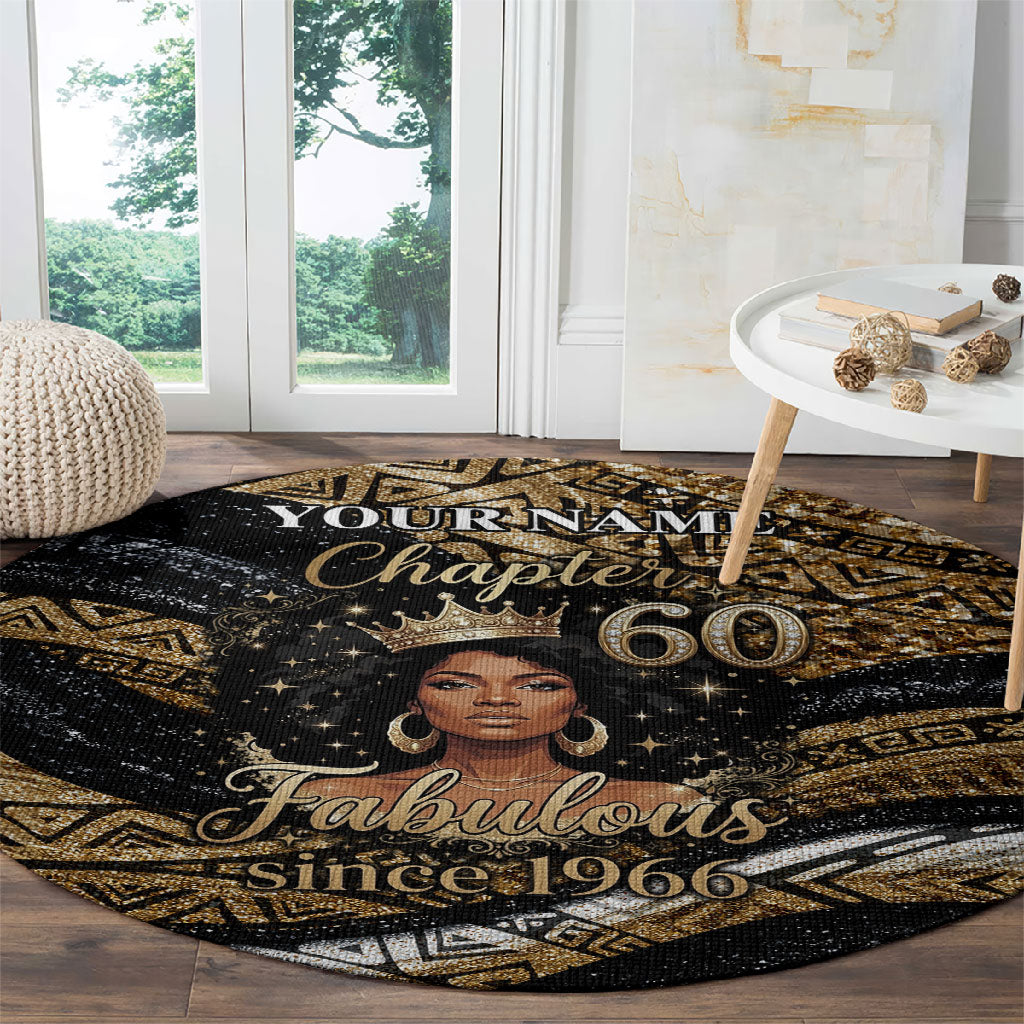 Personalized African Queen 60th Birthday Round Carpet Gold Glitter Afro Crown - Chapter 60 Black Excellence