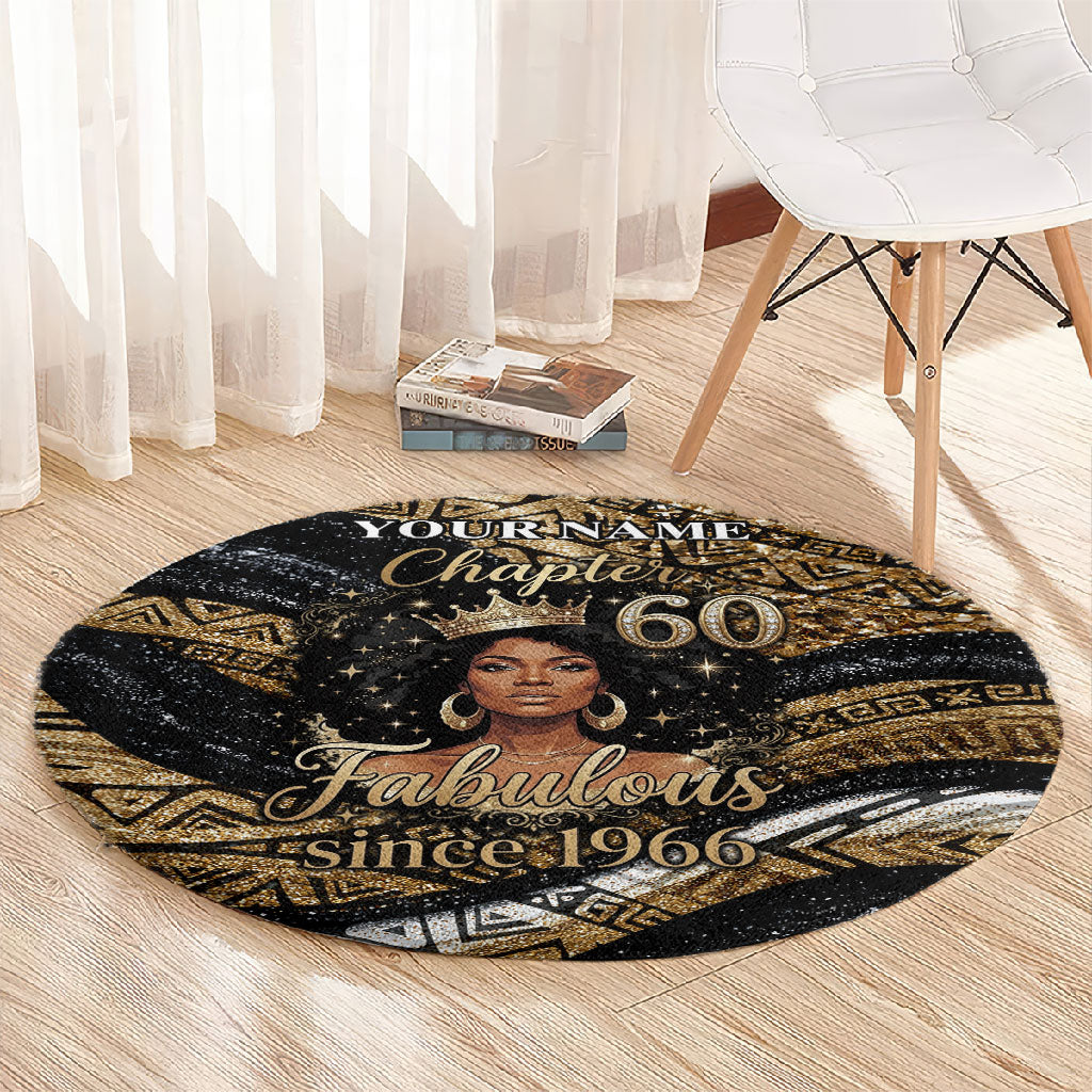 Personalized African Queen 60th Birthday Round Carpet Gold Glitter Afro Crown - Chapter 60 Black Excellence