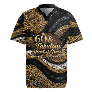 Personalized African Queen 60th Birthday Rugby Jersey Gold Glitter Afro Crown - Chapter 60 Black Excellence