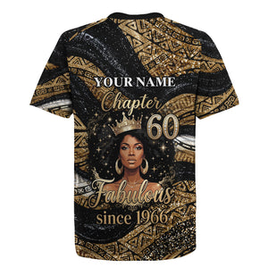 Personalized African Queen 60th Birthday Rugby Jersey Gold Glitter Afro Crown - Chapter 60 Black Excellence