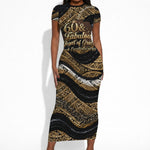 Personalized African Queen 60th Birthday Short Sleeve Bodycon Dress Gold Glitter Afro Crown - Chapter 60 Black Excellence
