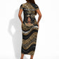 Personalized African Queen 60th Birthday Short Sleeve Bodycon Dress Gold Glitter Afro Crown - Chapter 60 Black Excellence