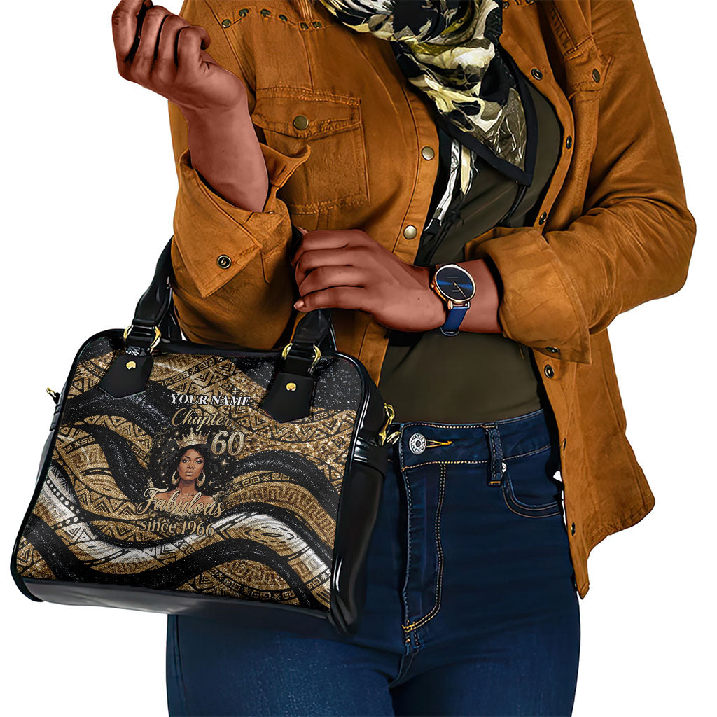 Personalized African Queen 60th Birthday Shoulder Handbag Gold Glitter Afro Crown - Chapter 60 Black Excellence