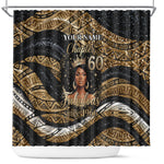 Personalized African Queen 60th Birthday Shower Curtain Gold Glitter Afro Crown - Chapter 60 Black Excellence
