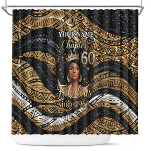 Personalized African Queen 60th Birthday Shower Curtain Gold Glitter Afro Crown - Chapter 60 Black Excellence