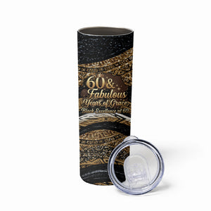 Personalized African Queen 60th Birthday Skinny Tumbler Gold Glitter Afro Crown - Chapter 60 Black Excellence