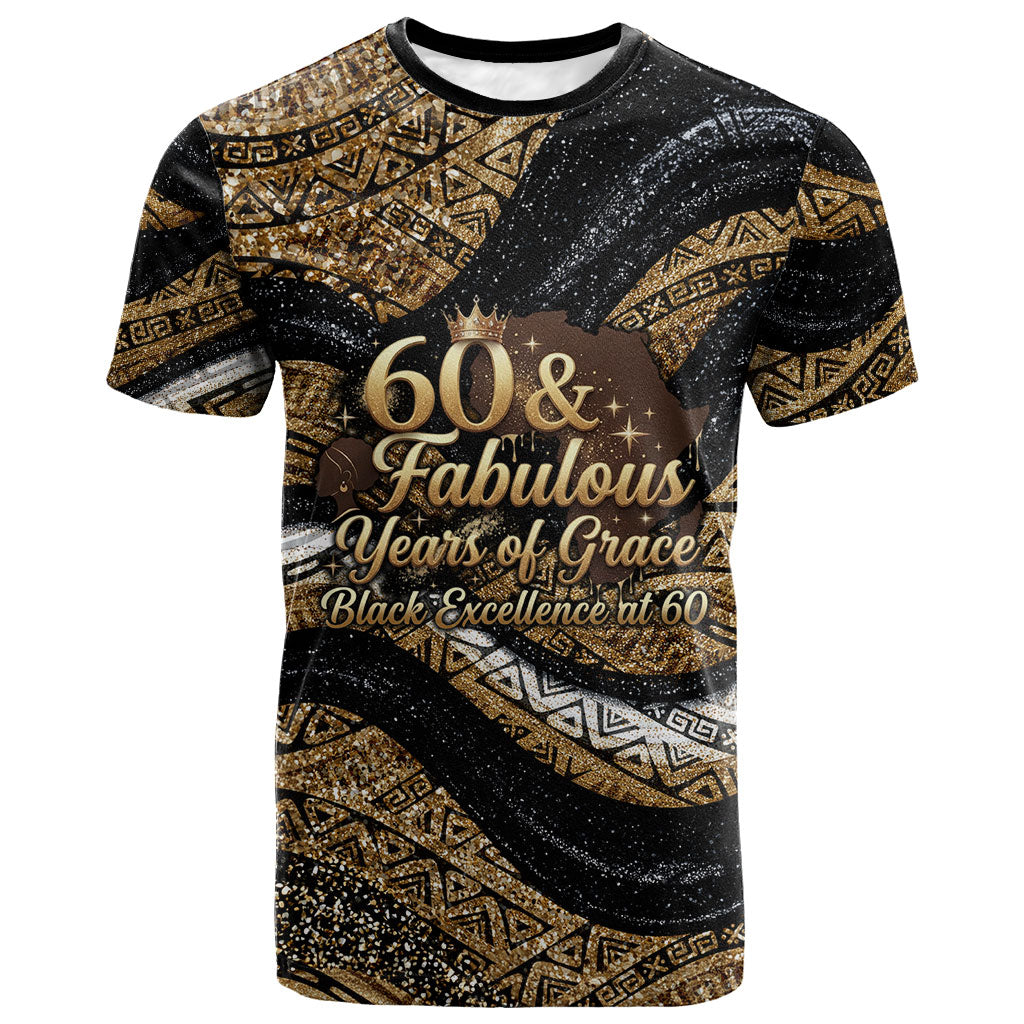 Personalized African Queen 60th Birthday T shirt Gold Glitter Afro Crown - Chapter 60 Black Excellence
