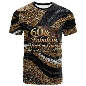 Personalized African Queen 60th Birthday T shirt Gold Glitter Afro Crown - Chapter 60 Black Excellence