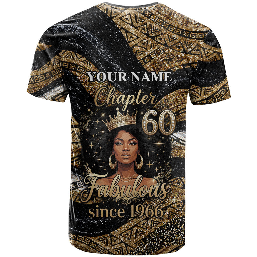 Personalized African Queen 60th Birthday T shirt Gold Glitter Afro Crown - Chapter 60 Black Excellence