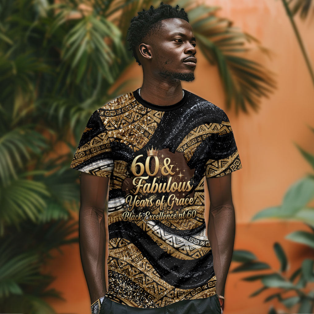 Personalized African Queen 60th Birthday T shirt Gold Glitter Afro Crown - Chapter 60 Black Excellence