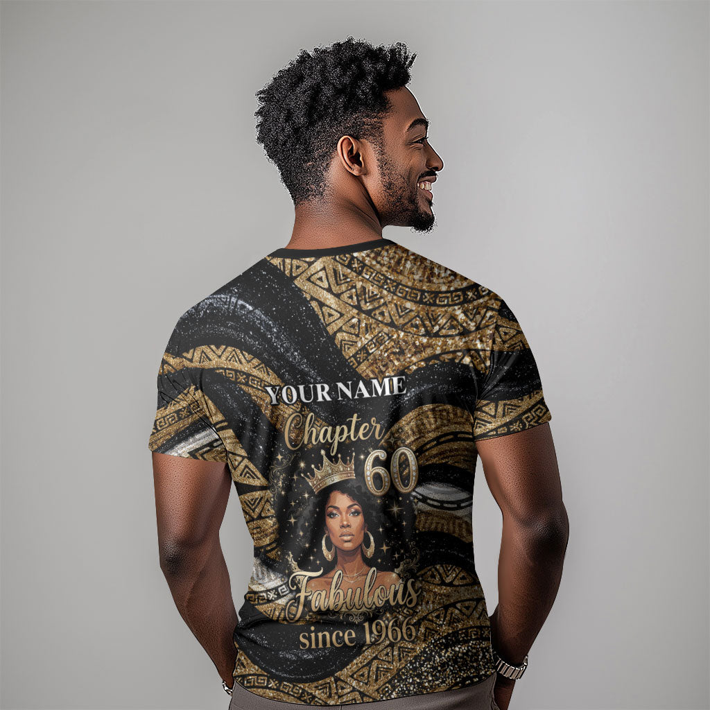 Personalized African Queen 60th Birthday T shirt Gold Glitter Afro Crown - Chapter 60 Black Excellence