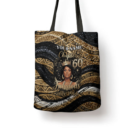 Personalized African Queen 60th Birthday Tote Bag Gold Glitter Afro Crown - Chapter 60 Black Excellence