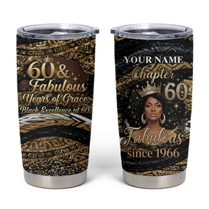 Personalized African Queen 60th Birthday Tumbler Cup Gold Glitter Afro Crown - Chapter 60 Black Excellence