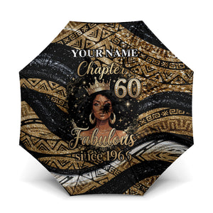 Personalized African Queen 60th Birthday Umbrella Gold Glitter Afro Crown - Chapter 60 Black Excellence