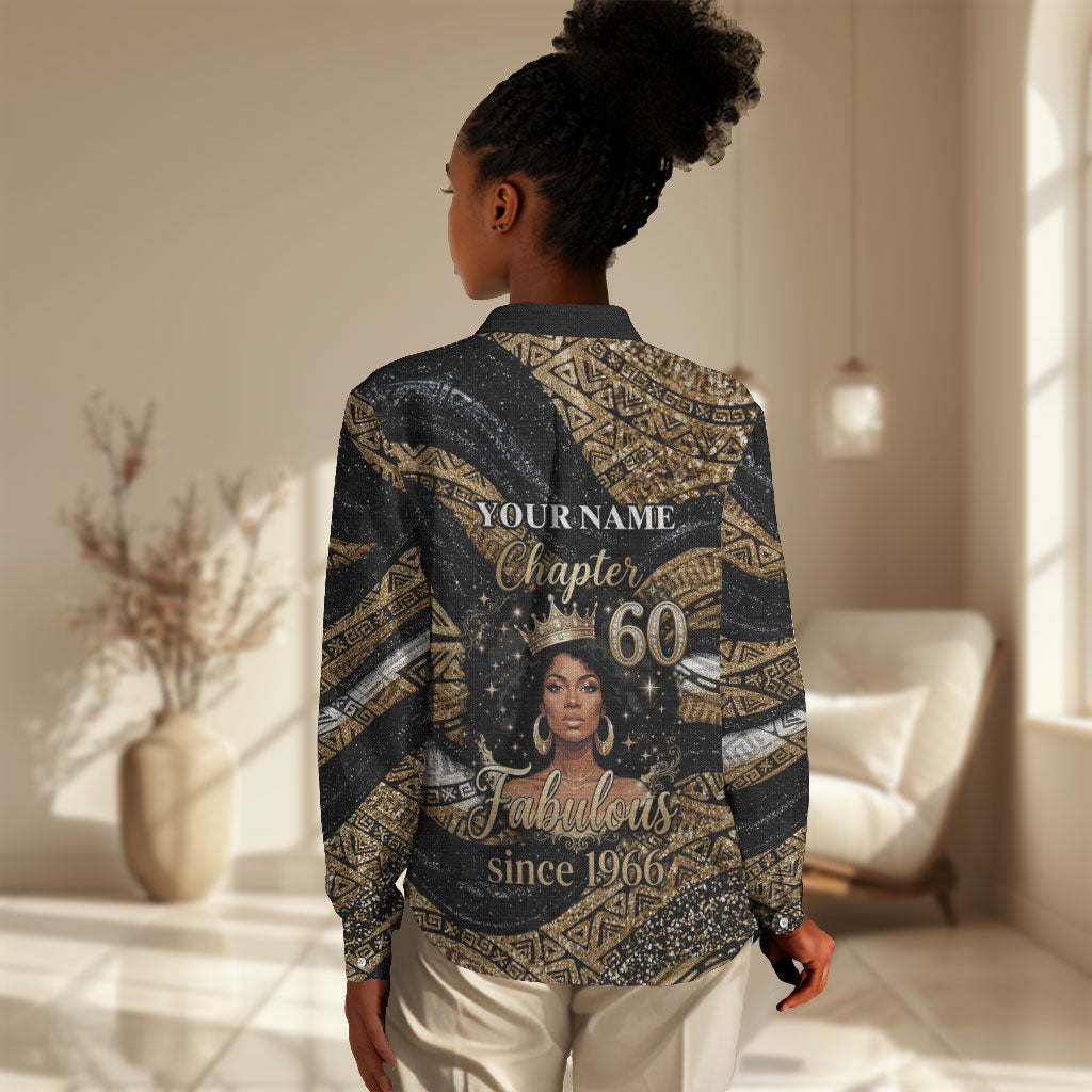 Personalized African Queen 60th Birthday Women Casual Shirt Gold Glitter Afro Crown - Chapter 60 Black Excellence