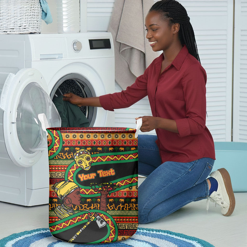 Personalized African 60th Birthday Laundry Basket Traditional Tribal Pattern Elephant Mask Art
