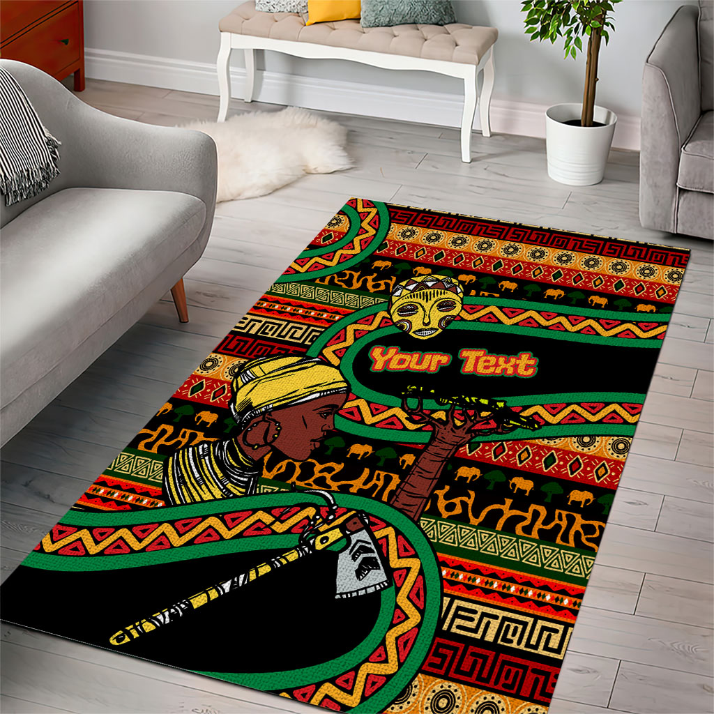 Personalized African 60th Birthday Area Rug Traditional Tribal Pattern Elephant Mask Art