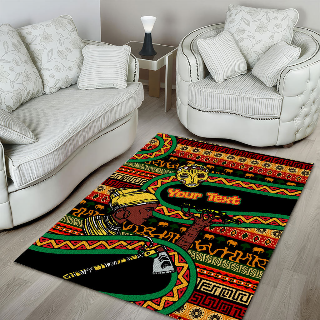 Personalized African 60th Birthday Area Rug Traditional Tribal Pattern Elephant Mask Art