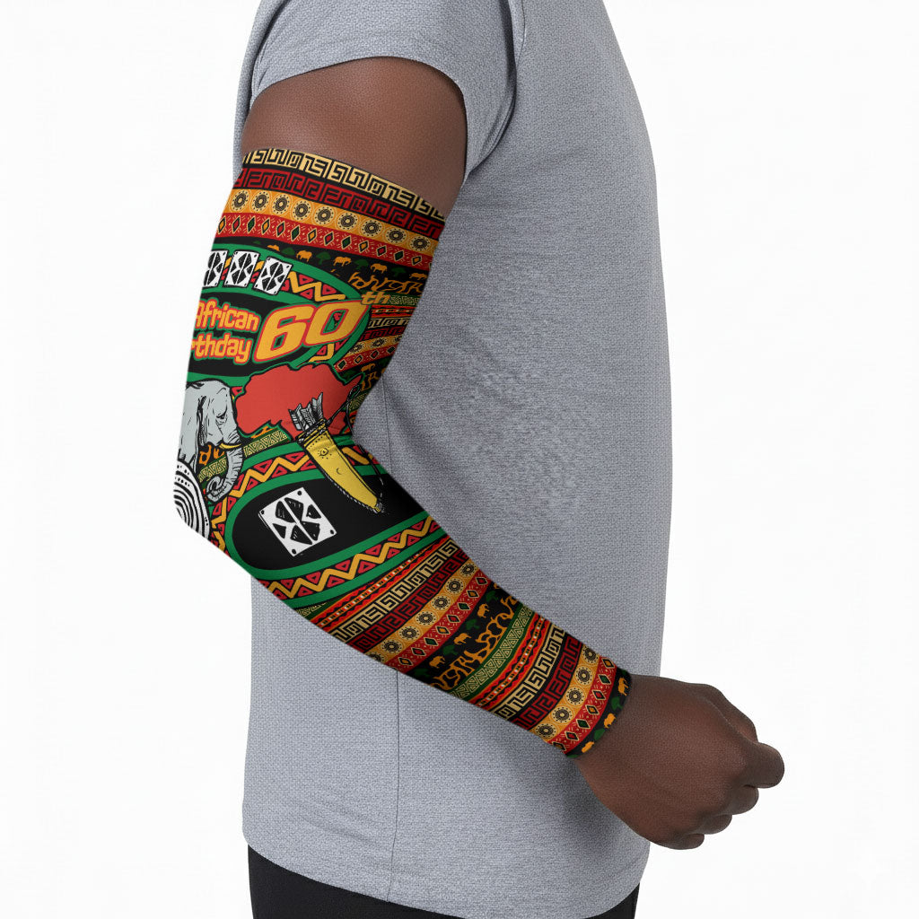 Personalized African 60th Birthday Arm Sleeves Traditional Tribal Pattern Elephant Mask Art