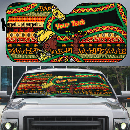 Personalized African 60th Birthday Auto Sun Shade Traditional Tribal Pattern Elephant Mask Art