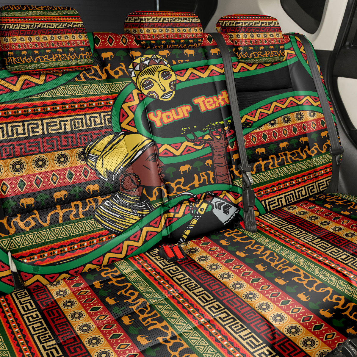 Personalized African 60th Birthday Back Car Seat Cover Traditional Tribal Pattern Elephant Mask Art