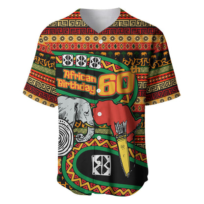Personalized African 60th Birthday Baseball Jersey Traditional Tribal Pattern Elephant Mask Art