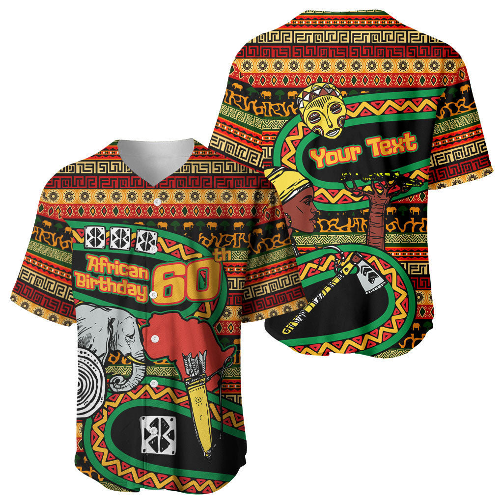 Personalized African 60th Birthday Baseball Jersey Traditional Tribal Pattern Elephant Mask Art