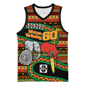 Personalized African 60th Birthday Basketball Jersey Traditional Tribal Pattern Elephant Mask Art