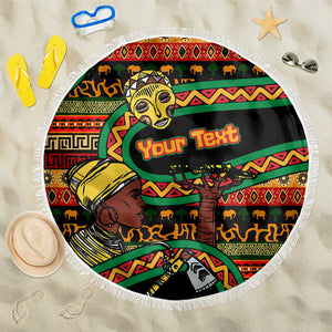 Personalized African 60th Birthday Beach Blanket Traditional Tribal Pattern Elephant Mask Art