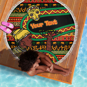 Personalized African 60th Birthday Beach Blanket Traditional Tribal Pattern Elephant Mask Art