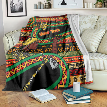 Personalized African 60th Birthday Blanket Traditional Tribal Pattern Elephant Mask Art