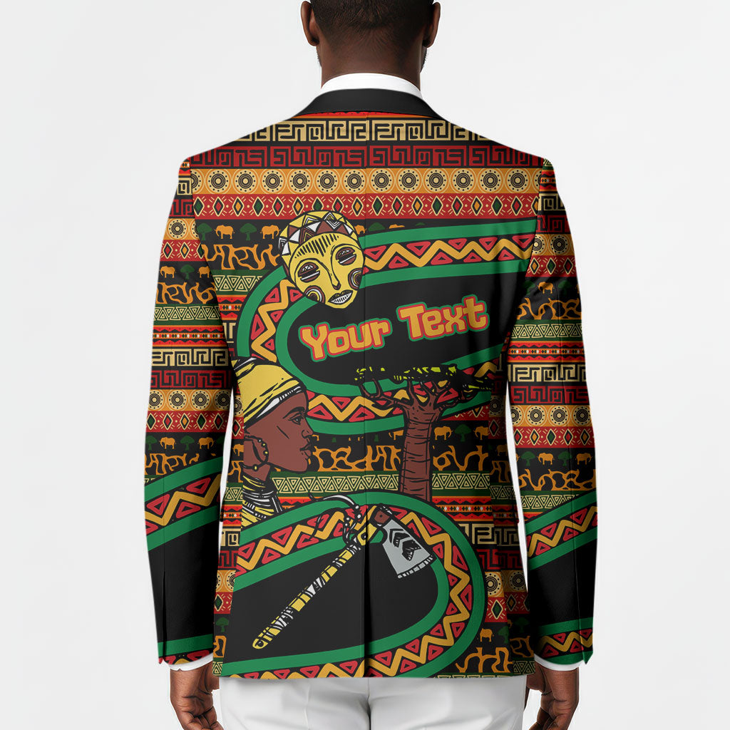 Personalized African 60th Birthday Blazer Traditional Tribal Pattern Elephant Mask Art
